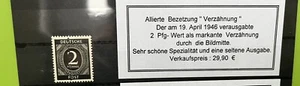 Alliierte Besetzung Michel Nr. 912 - 2 Pfennig schwarz, postfrisch, VERZÄHNUNG! - Bild 1 von 1