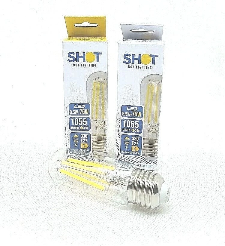 Lampadina LED BOT LIGHTING E27 Tubolare 8,5W Filamento Chiara Luce Calda Bianca