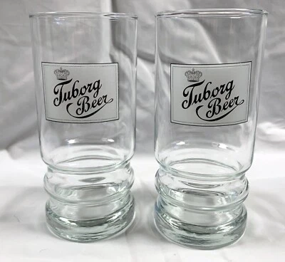 2 vasos de cerveza Tuborg negro blanco logotipo 12 oz 6" de alto cervecería Dinamarca Foto 1 de 3