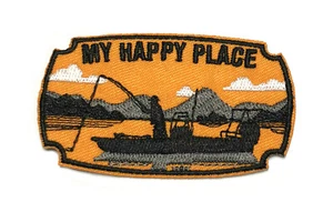 My Happy Place Fishing Patch Embroidered Iron-On Applique Travel Souvenir - Picture 1 of 9