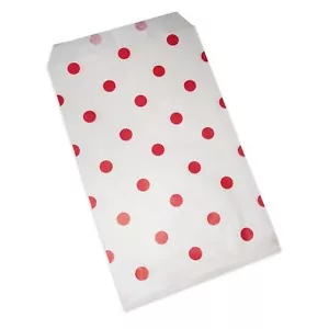 Flache Papier-Geschenktüten weiß mit roten Tupfen - ideal für Leckereien, Gastgeschenke,... - Bild 1 von 12