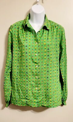 Blusa Top Vintage Años 70 Liz Claiborne Kelly Verde Floral Sedosa 12 Cottagecore  Foto 1 de 4
