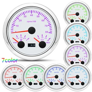 85mm Whiter Tachometer 0-8000RPM With Fuel Level Voltmeter Gauge Waterproof - Picture 1 of 13