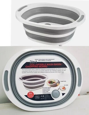 2in 1 Folding Chopping Board Collapsible Sink Drain Basin Durable Bucket Basket. - Image 1 of 4