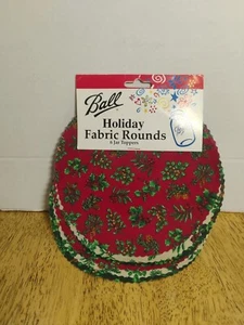 Vintage 2004 Ball Holiday Fabric Rounds 6 Jar Toppers - Picture 1 of 7