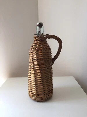 Ancienne Bouteille Limonade Osier Rotin Tressé Vintage - Photo 1/4