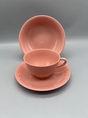 Conjunto de xícara e pires vintage Lenox coral rosa com selo verde tigela 1931-1953 Estado perfeito - Imagem 1 de 4