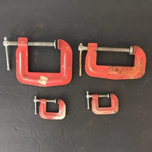 Lotto vintage di 4 morsetti a C Stanley arancione 3" e 2 morsetti a C da 1/2" e due da 1" made in USA - Foto 1 di 7