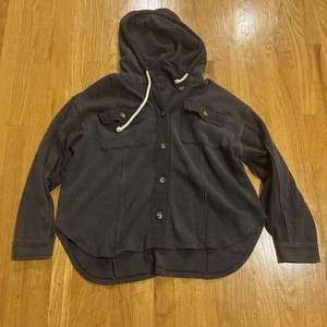 American Eagle Shacket Womens XL Oversized Waffle Thermal Hoodie Sweatshirt - Picture 1 of 7