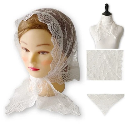 Cachecol vintage branco floral delicado chantilly renda triângulo borda recortada - Imagem 1 de 4