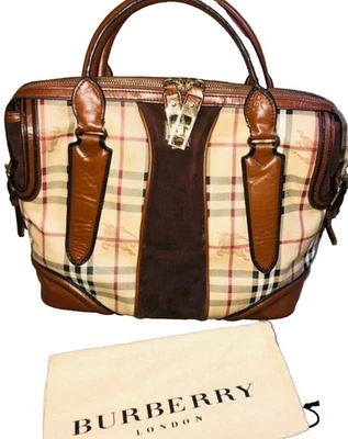 Burberry Haymarket Nova Check Plaid  With Brown Suede top handle  Bag - Image 1 of 4