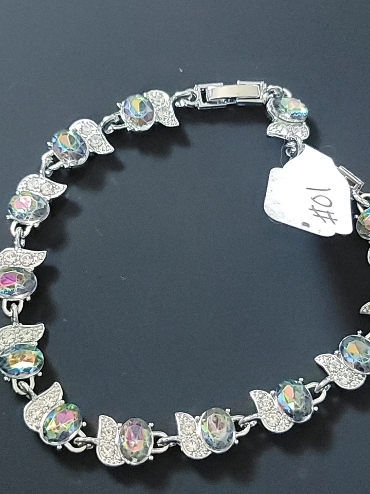 Elegante Pulsera Joyería Moda Topacio Místico Arco Iris Fuego Plata de Ley 925 Foto 1 de 3