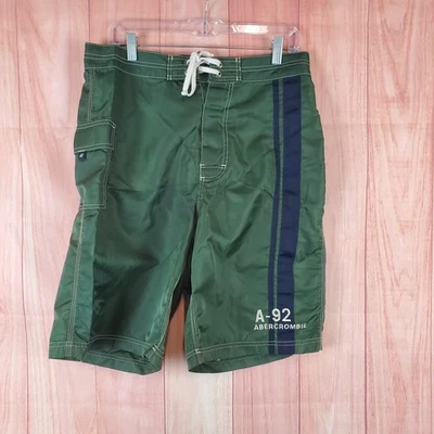 Abercrombie & Fitch A92 Board Shorts Mens 32 Green Logo Swimwear Beach Surfing - Image 1 of 4