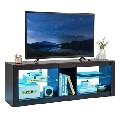 TV Stand w/ LED Light for TVs up to 65 inch w/ Adjustable Tempered Glass Shelves - Image 1 of 4