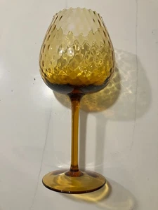 Vintage Empoli Italy Diamond Optic Amber Glass Compote 12” Tall Scalloped Edge - Picture 1 of 13