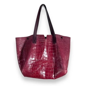 Vince Signature V Crocodile Embossed Red Oxblood Leather Tote Purse - Picture 1 of 14