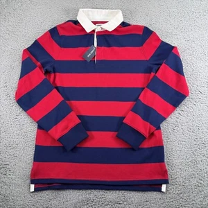 Lands End Shirt Boys Large 14/16 Rugby Red Blue Striped $40 MSRP - Picture 1 of 11