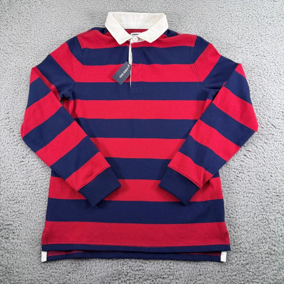 Lands End Shirt Boys Large 14/16 Rugby Red Blue Striped $40 MSRP - Image 1 of 4