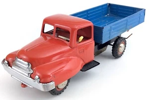 Vintage Mid 1900 Pressed Steel Friction Working Powered Red Blue Dump Truck H976 - Picture 1 of 12
