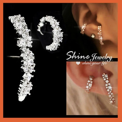 9K GOLD GF LAB DIAMOND CLUSTER EAR CUFF HOOP WRAP STUD DRESS WEDDING EARRINGS Foto 1 de 4