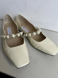 Jimmy Choo Mary Jane Ballerina Aurelie Lackleder Perlen Fullset 39 eckig Wie Neu - Bild 1 von 19