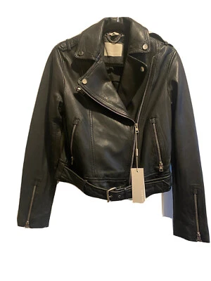 NUEVO CON ETIQUETAS Chaqueta de Cuero Soia & Kyo Victoria Moto Piel de Cordero Negra S Pequeña Nueva y $495 Foto 1 de 4