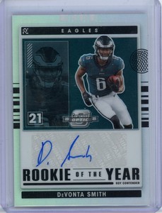 2021 Contenders Optic DEVONTA SMITH Rookie of the Year Silver Prizm Auto RC /50