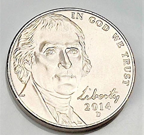2014 D Jefferson Nickel -  BU Coin Pulled From OBW Roll Cover