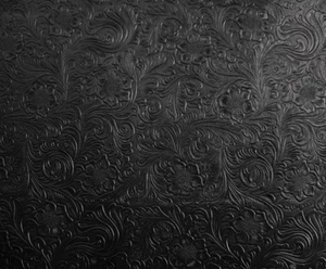 VINYL SHIPPED FOLDED Black Western Embossed Floral Faux Leather Vinyl Upholstery - Picture 1 of 1