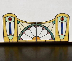 Pair of Vintage French Art Deco Stained Glass Panels with Copper Frames - Picture 1 of 15