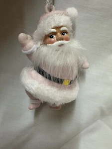 Vintage Style Flocked Santa ornament -PINK- NEW - Picture 1 of 8