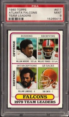 1980 Topps #411 Atlanta Falcons Team Leaders PSA 9 Mint 15265415 - Image 1 of 2