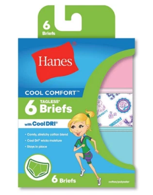 Hanes® Girls' Cool Comfort™ Briefs with Cool Dri® 6-Pack "ALL SIZE" NEW !!!! - Image 1 of 4
