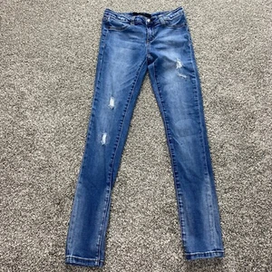 Joes Jeans Girls 16 Dark Blue Denim Pants Low Rise Faded Distressed Stretch Flex - Picture 1 of 11