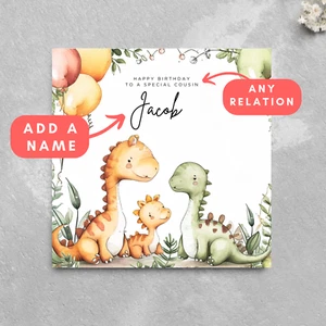 Personalised Name Dinosaur Birthday Card Cute Dino Personalised Kids Card 2 - Picture 1 of 5