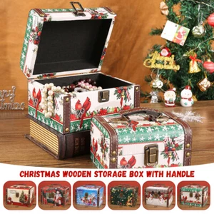 Weihnachten Holz Aufbewahrungsbox mit Griff Schmuck Verpackung Etui Weihnachtsgeschenke Box - Bild 1 von 15