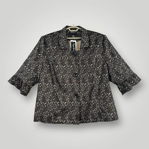 NEW $85 Maggie Barnes Jacket 4X (30/32) Faux Lace Button up Brown 3/4 Sleeve NWT - Picture 1 of 6