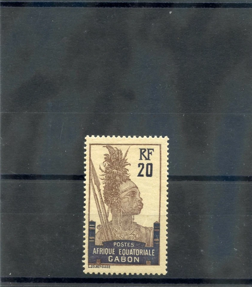 GABON Sc 57(YT 55a)*F-VF LH 1910 20c GREY OLIVE & VIOLET $15 - Image 1 of 1