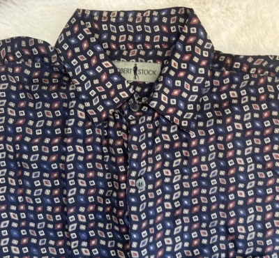 Camisa masculina Robert Stock L estampa geométrica múltipla 100% seda manga longa com botões - Imagem 1 de 4