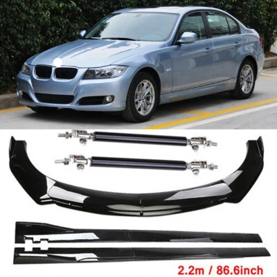 For BMW E90 E92 E93 325i Front Bumper Lip Splitter Side Skirt Strut Rod Glossy Foto 1 de 4