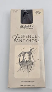 VTG FREDERICKS OF HOLLYWOOD..BLACK..NYLON..SUSPENDER PANTYHOSE..PLUS - Picture 1 of 2