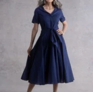 Bombshell HQ London Women's Grace Dress In Navy Voile 100% Cotton UK 14/US 10 - Picture 1 of 6