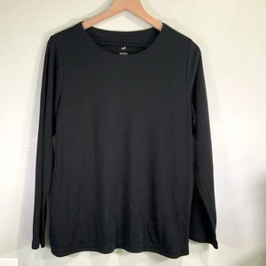 J Jill Womens Large Shirt Solid Black Long Sleeve Pima Crew Neck Cotton Tee Top - Picture 1 of 9