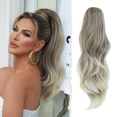 High Ponytail Drawstring Hair Extension Long Wavy Clip Synthetic Hairpiece 28" - Image 1 of 4