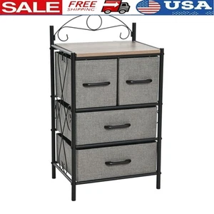 Dresser Nightstand Organizer W/ 4 Drawers Storage Tower Metal Frame Wood Top New - Picture 1 of 8