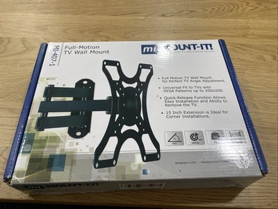 Montaje en pared para TV Mount-It Full Motion negro MI-407-1 nueva caja abierta extensión de 15 pulgadas Foto 1 de 4
