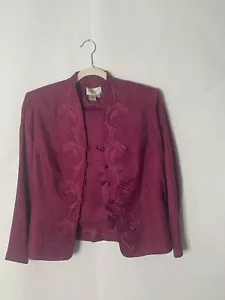 Conjunto de falda traje formal vintage Adrianna Papell 100 % seda fucsia 2 piezas talla 12P - Imagen 1 de 15