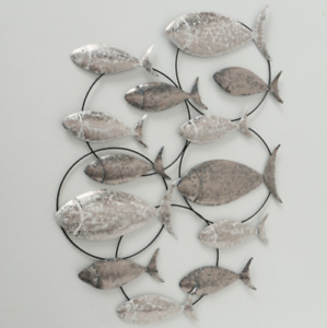 Oggetto da parete sciame di pesci marittimo quadro da parete pregiato opaco lucido toni metallici 68 cm