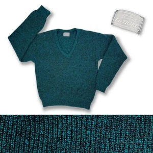Vintage 80s 90s Le Tigre Blue Green Teal Aqua V-Neck Sweater Pullover Unisex - Bild 1 von 8