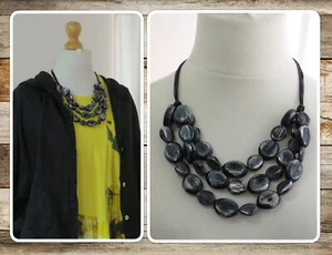 NEU MIT ETIKETT, LAGENLOOK, STATEMENT, SCHWARZ & SILBERFARBEN, GROBE PERLE, KURZE HALSKETTE - Bild 1 von 9